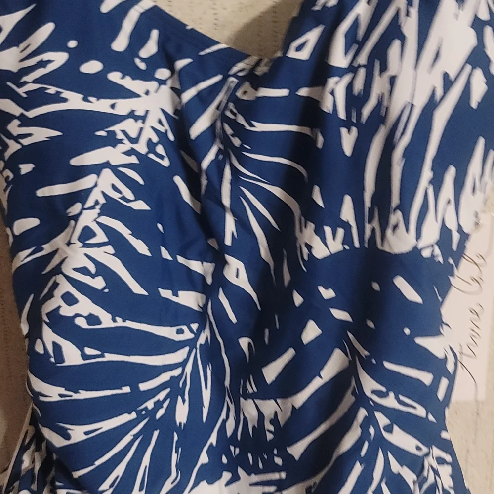 ANNE COLE TROPICAL TANKINI TOP: BLUE/WHITE: NWT: SZ SMALL